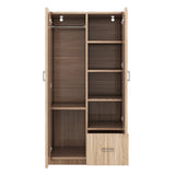 Wooden Wardrobe with Double Doors, Armoire with Hanging Rod, 5 Fixed Shelves, One Storage Drawer,Natural - V.I.P Digital Presence