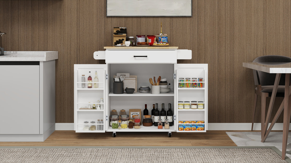 Kitchen island rolling trolley cart with 1 drawer & 2 doors with storage racks & Adjustable Shelves & towel rack - V.I.P Digital Presence