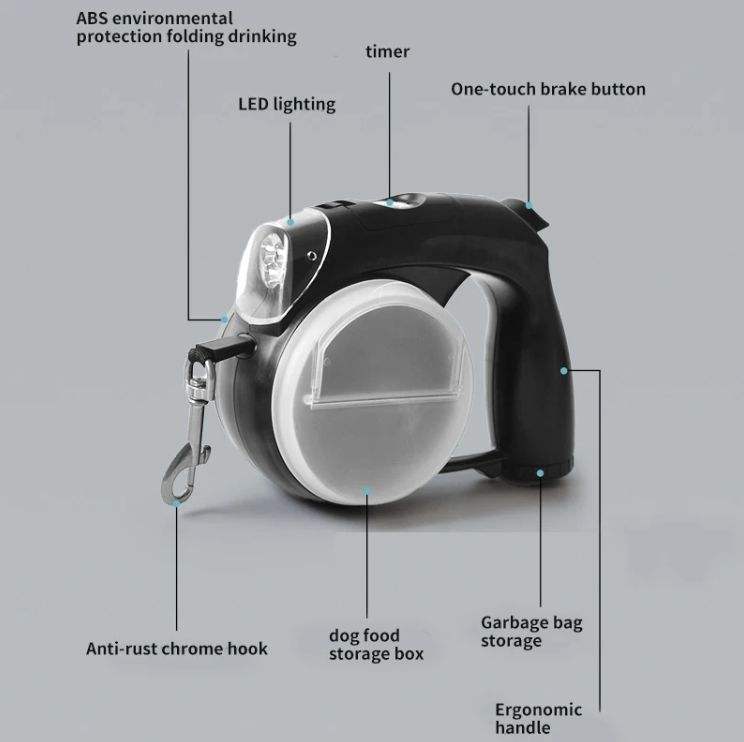5 In 1 Multifunctional Dog Leash And Collar Custom Waterproof Automatic Led Retractable Dog Leash Poop Bag - V.I.P Digital Presence