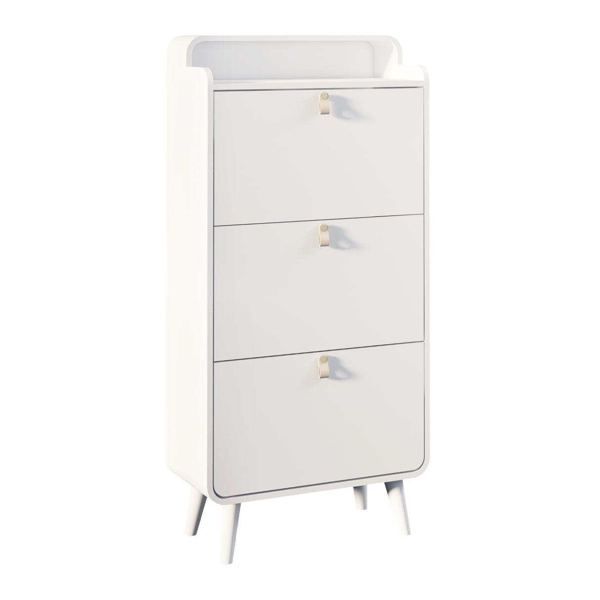 Modern Arc Design Shoe Cabinet With 3 Drawers,Shoe Storage Cabinet for Entryway,Outdoor,White Finish - V.I.P Digital Presence