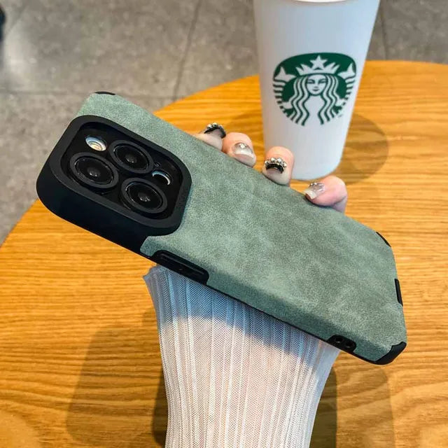 Funda de teléfono de cuero suave mate de lujo para iPhone 15, 14 Plus, 13, 12, 11 Pro Max, 7, 8Plus SE, protección de lente, cubierta de silicona a prueba de golpes 
