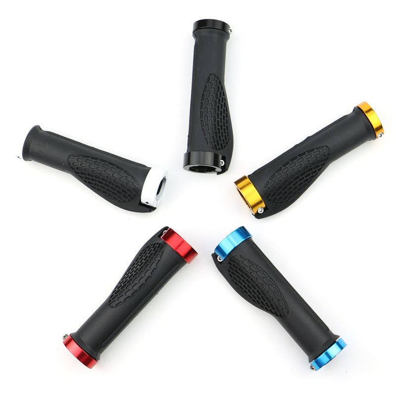 Manillar de bicicleta de montaña de aleación de aluminio con bloqueo bilateral, antideslizante, de goma, con forma de bola de carne y tornillo de banco. 