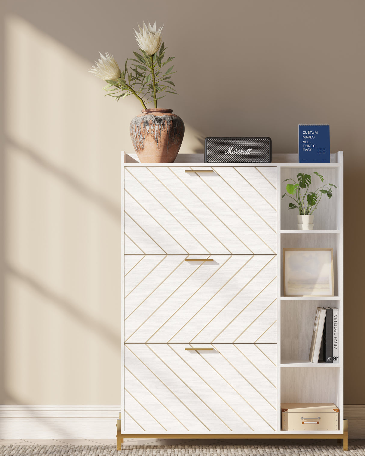 Shoe Cabinet with 3 Flip Drawers & Open Shelves, Modern Entryway Shoe Storage Cabinet Slim, Narrow Hidden Shoe Rack for Heels - V.I.P Digital Presence