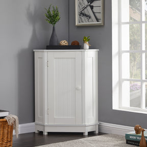 White Bathroom Cabinet Triangle Corner Storage Cabinet with Adjustable Shelf Modern Style MDF Board - V.I.P Digital Presence