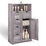 5 Drawers Storage Cabinet with Adjustable Shelves, Bathroom Cabinet with Doors, Floor Cabinet for Living Room Grey - V.I.P Digital Presence