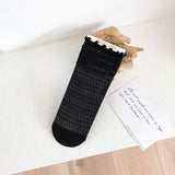 1 pair of socks for women summer thin black middle tube socks Japanese lace ballet style socks mesh breathable pile socks - V.I.P Digital Presence