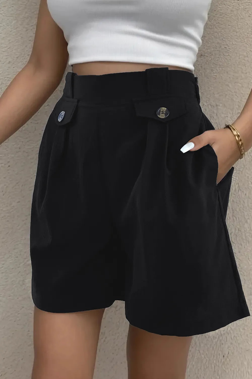 Decorative Button Pocketed Shorts - V.I.P Digital Presence