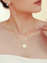 2 Piece 18K Gold-Plated Inlaid Zircon Lucky Clover Necklace - V.I.P Digital Presence