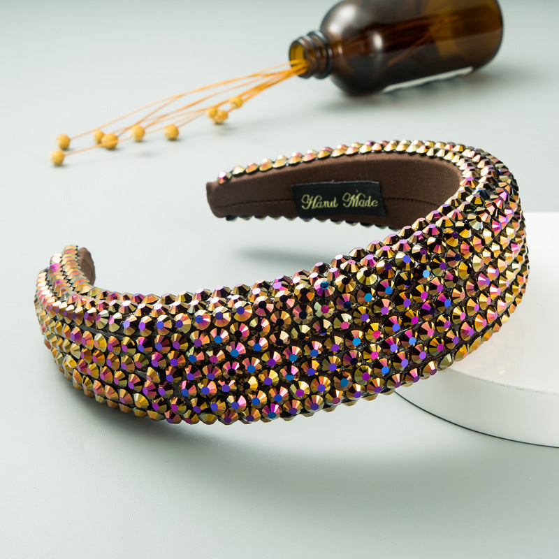 Ins Super Flash Full Drill 4.5cm Wide Brimmed Headdress Thickened Sponge Solid Color Headband Ladies Press Release Art Headband - V.I.P Digital Presence