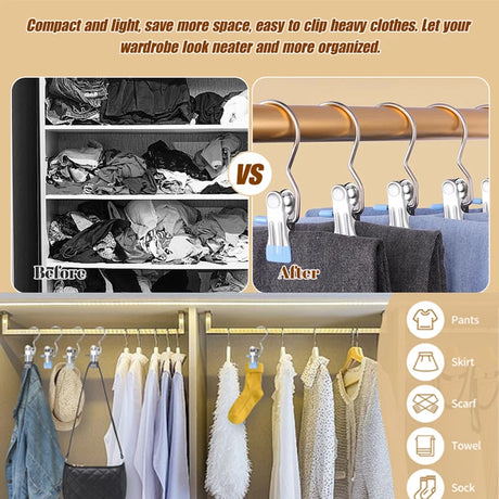 10pcs Stainless Steel Clothespins Laundry Clothes Pegs With Hook Portable Hanging Clothes Clip Wardrobe Clothes Organizer Hanger - V.I.P Digital Presence