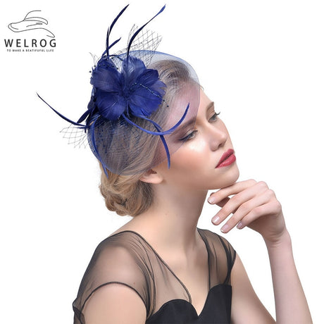 WELROG Feather Cap Lady Cocktail Dinner Party Fedoras Wedding Bridal Mesh Veil Hats Vintage Sombreros Chapeau Fascinators Hat - V.I.P Digital Presence