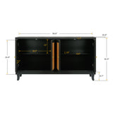 Handcrafted Premium Grain Panels Rattan Sideboard Buffer Cabinet Accent Storage Cabinet With 4 Rattan Doors BLACK - V.I.P Digital Presence
