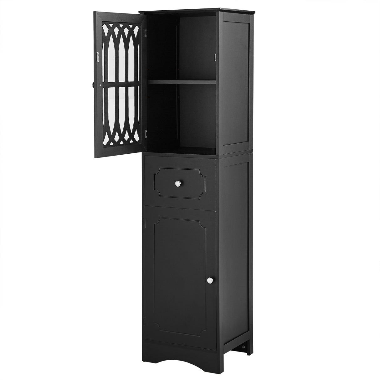 Tall Bathroom Cabinet, Freestanding Storage Cabinet with Drawer and Doors, MDF Board, Acrylic Door, Adjustable Shelf, Black - V.I.P Digital Presence