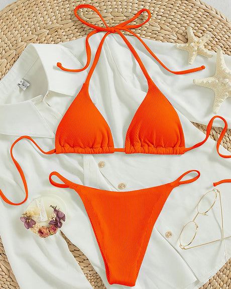 Hanging neck tie bikini multi-color three-point swimsuit hot spring swimsuit - V.I.P Digital Presence