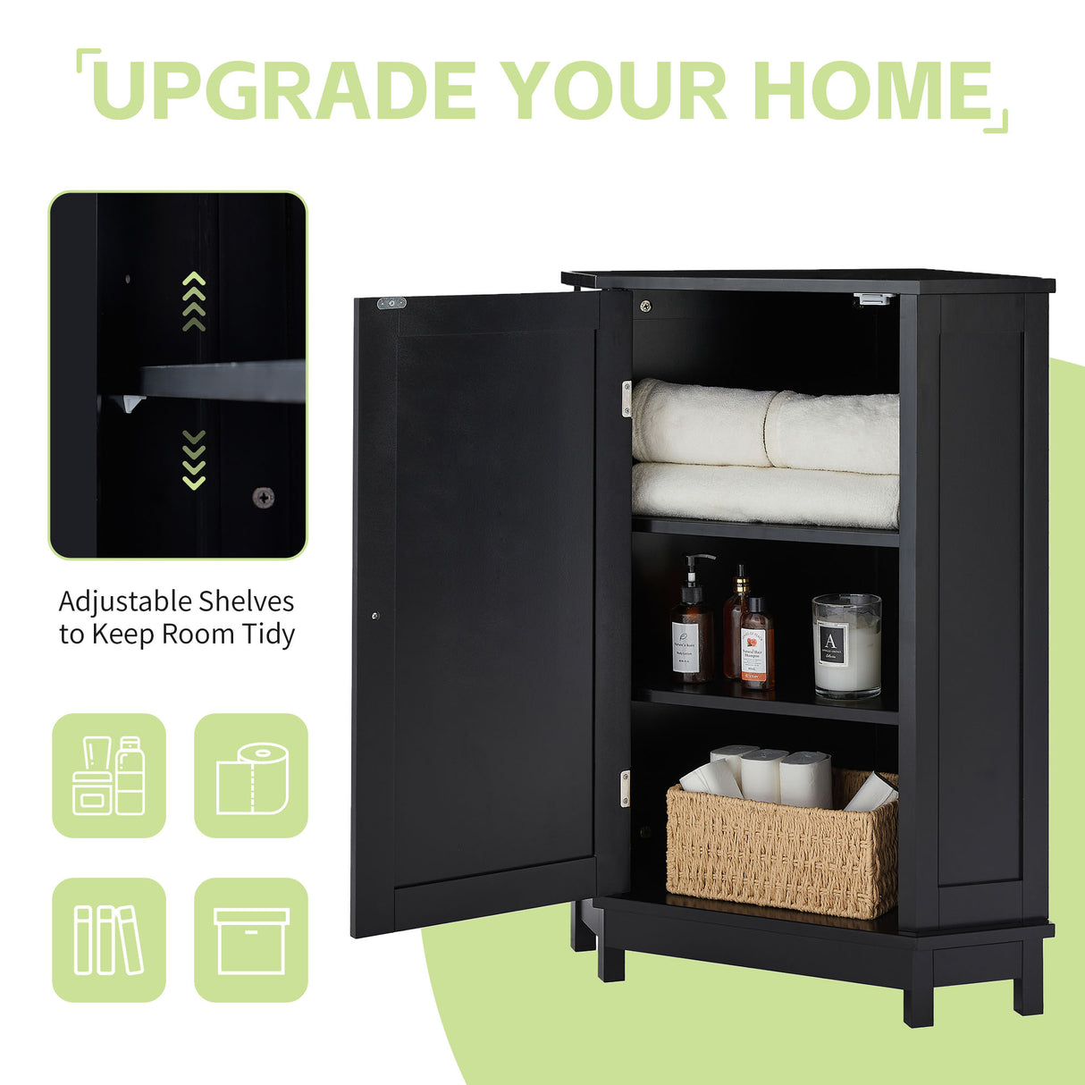 Black Bathroom Cabinet Triangle Corner Storage Cabinet with Adjustable Shelf Modern Style MDF Board - V.I.P Digital Presence