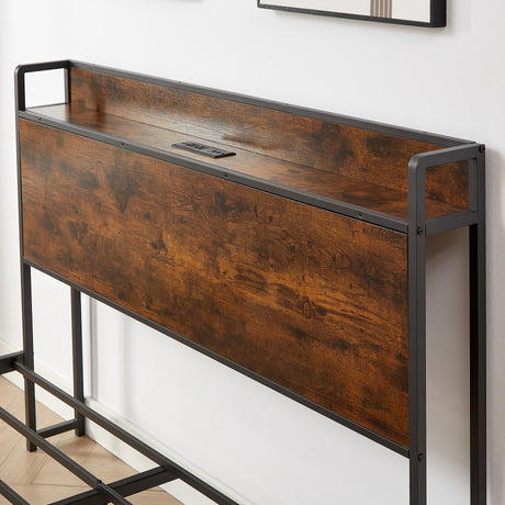 Bed frame with charging station full size, Rustic Brown, 83.1'' L x 56.1'' W x 39'' H - V.I.P Digital Presence