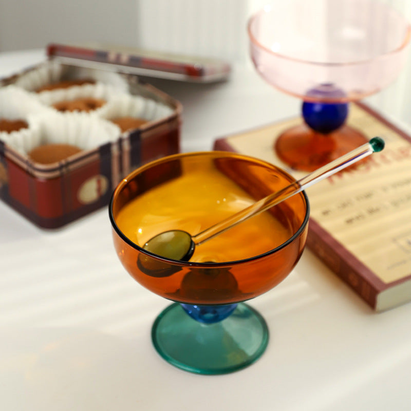 Household heat-resistant cute stained glass bowl tall dessert bowl sugar bowl household taro round ice cream bowl yogurt bowl - V.I.P Digital Presence