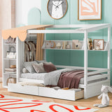 Twin size House Bed with Two Drawers and Wardrobe,White - V.I.P Digital Presence