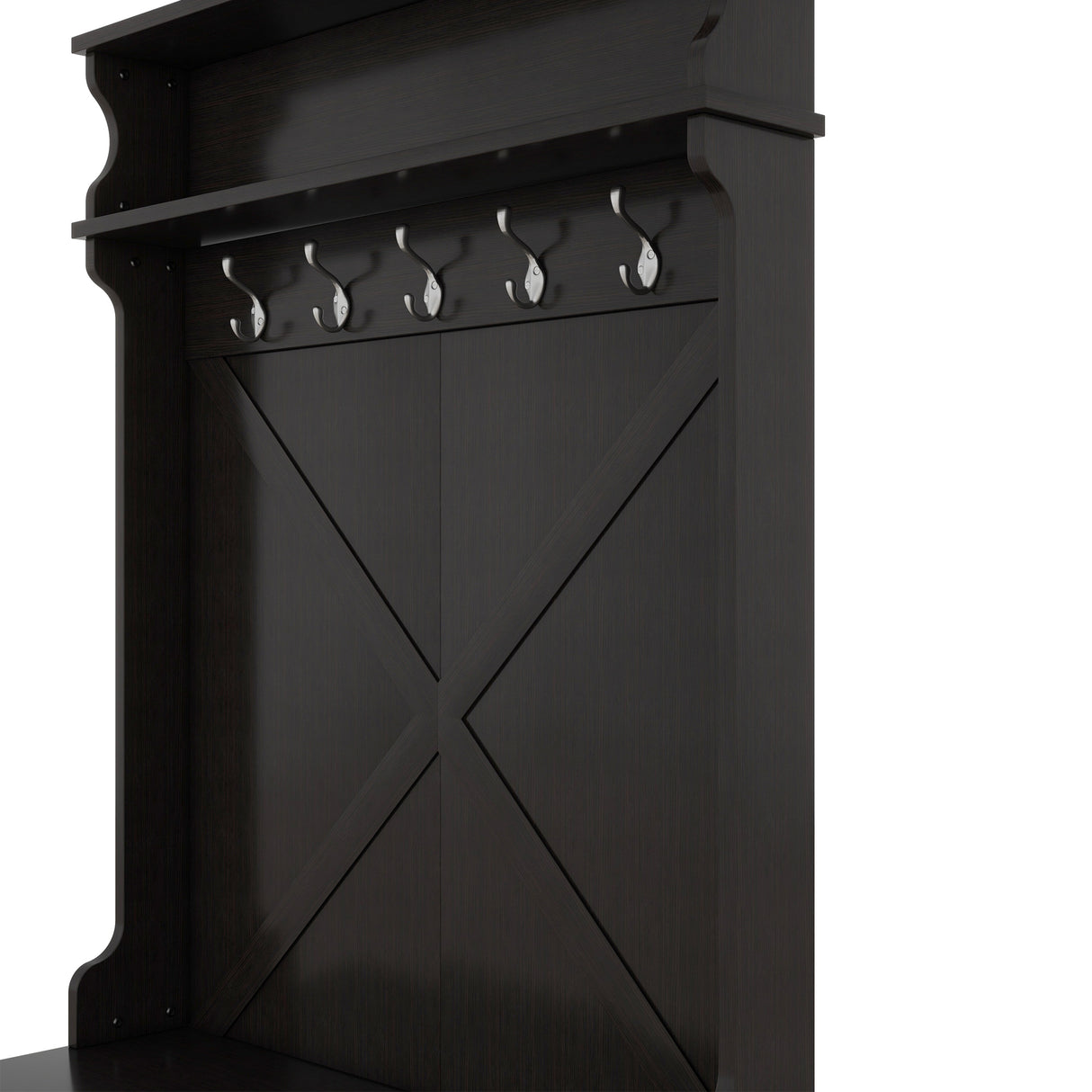 Hall tree with roof rack and storage platform, corridor shoe cabinet with sliding door, clothes hanger with 5 hooks black - V.I.P Digital Presence