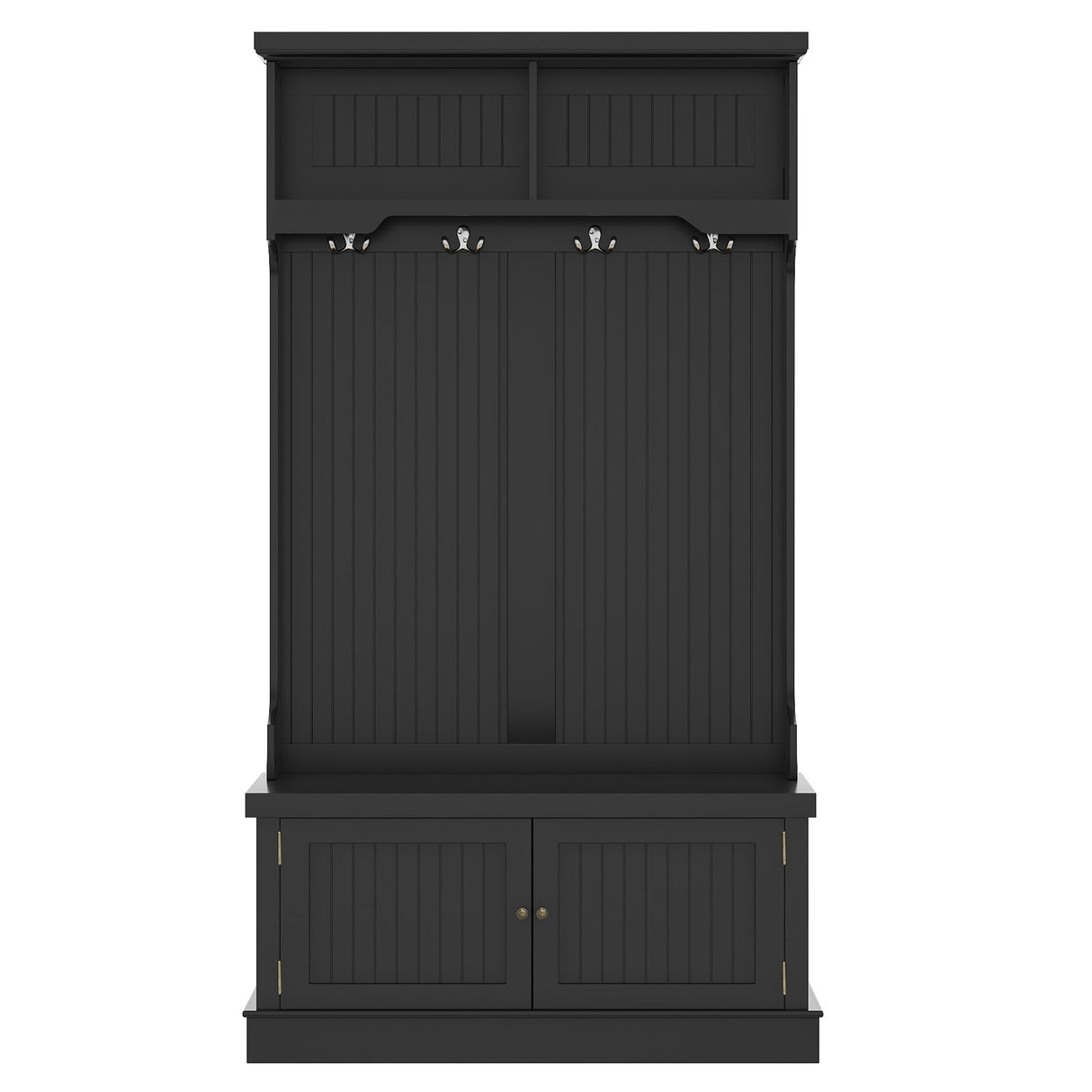 Hall Tree with Storage Shoe Bench for Entryway and Hallway, 4-in-1 Design Coat Racks with 4 Hooks for Living Room, Black - V.I.P Digital Presence