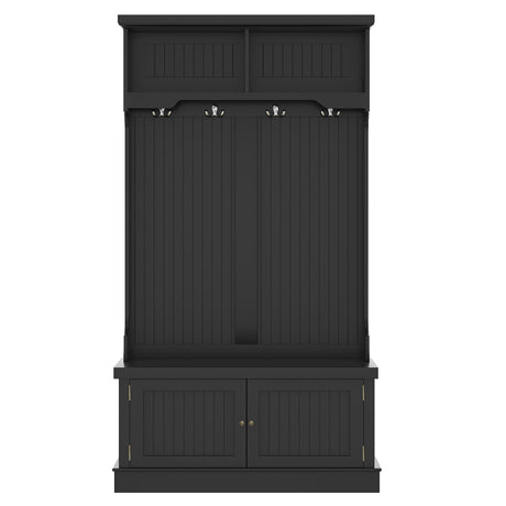 Hall Tree with Storage Shoe Bench for Entryway and Hallway, 4-in-1 Design Coat Racks with 4 Hooks for Living Room, Black - V.I.P Digital Presence
