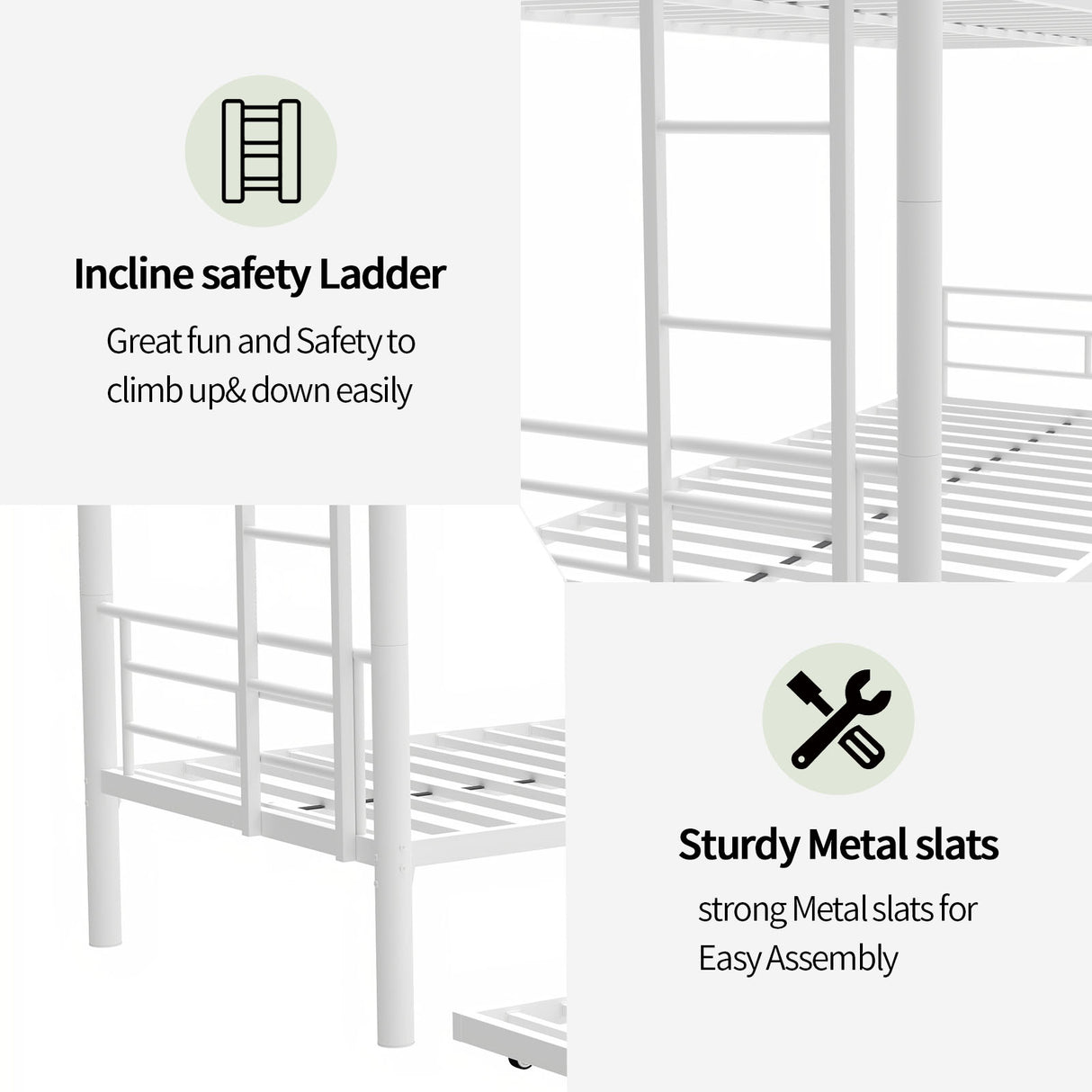 Heavy-duty Sturdy Meta Twin over Twin with Trundle Bunk Bed/l/ Noise Reduced/ Safety Guardrail/No Box Spring Needed,White - V.I.P Digital Presence