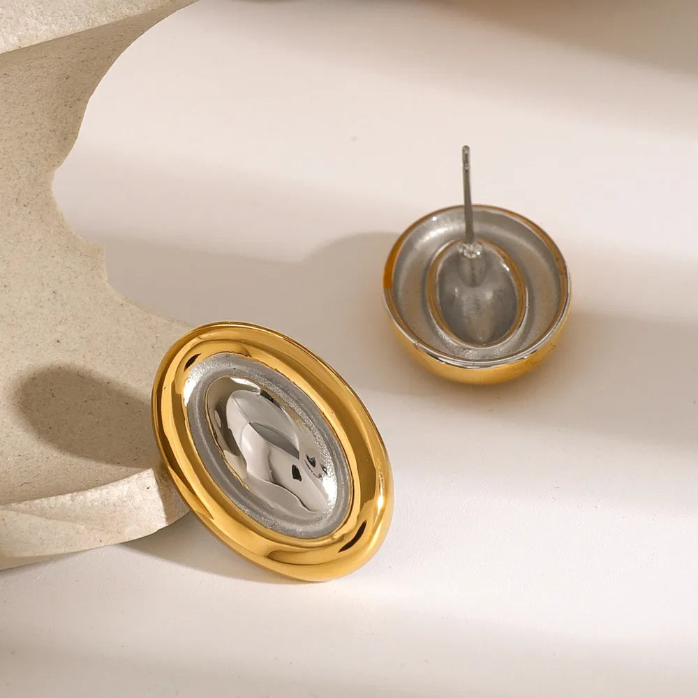 Stainless steel color blocked oval earrings fashionable and versatile titanium steel earrings - V.I.P Digital Presence