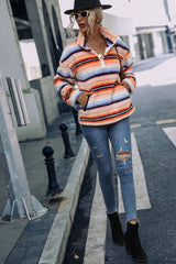 Striped Quarter Zip Dropped Shoulder Sweatshirt - V.I.P Digital Presence