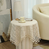 Vintage Cotton And Linen Tablecloth Tassel Tablecloth Pastoral Plaid Round Tablecloth Hollow Lace Rectangular Table Flag Placemat