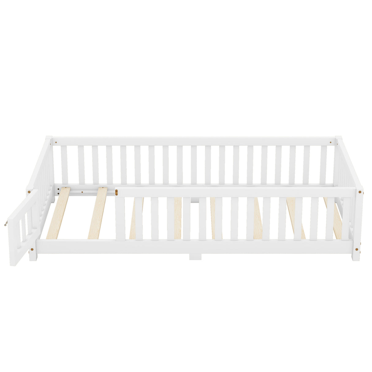 Twin Size Bed Floor Bed with Safety Guardrails and Door for Kids, White - V.I.P Digital Presence