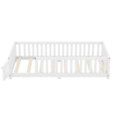 Twin Size Bed Floor Bed with Safety Guardrails and Door for Kids, White - V.I.P Digital Presence