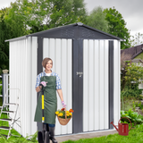XWT014 Garden Metal Storage Shed Gray White 6x4x6ft outdoor storing tools Rainproof Hinge door version - V.I.P Digital Presence