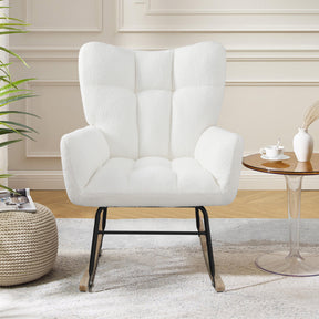 Teddy fabric rocking chair, cushioned rocking chair with high backrest, modern rocking chair, white - V.I.P Digital Presence