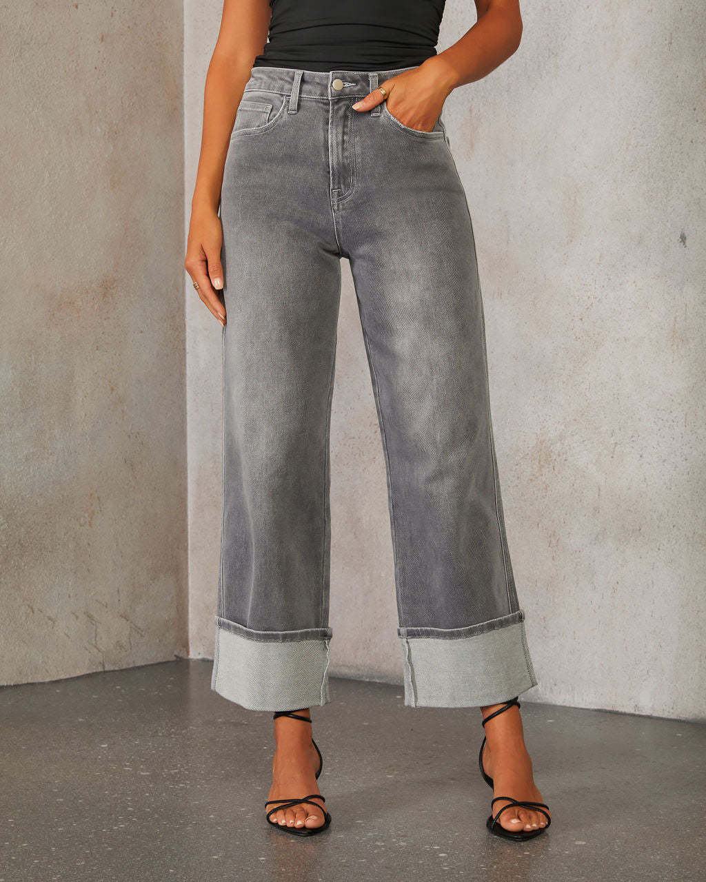 Straight leg jeans women's retro rolled edge high waisted pants - V.I.P Digital Presence