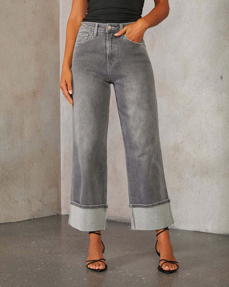 Straight leg jeans women's retro rolled edge high waisted pants - V.I.P Digital Presence