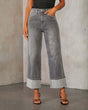 Straight leg jeans women's retro rolled edge high waisted pants - V.I.P Digital Presence
