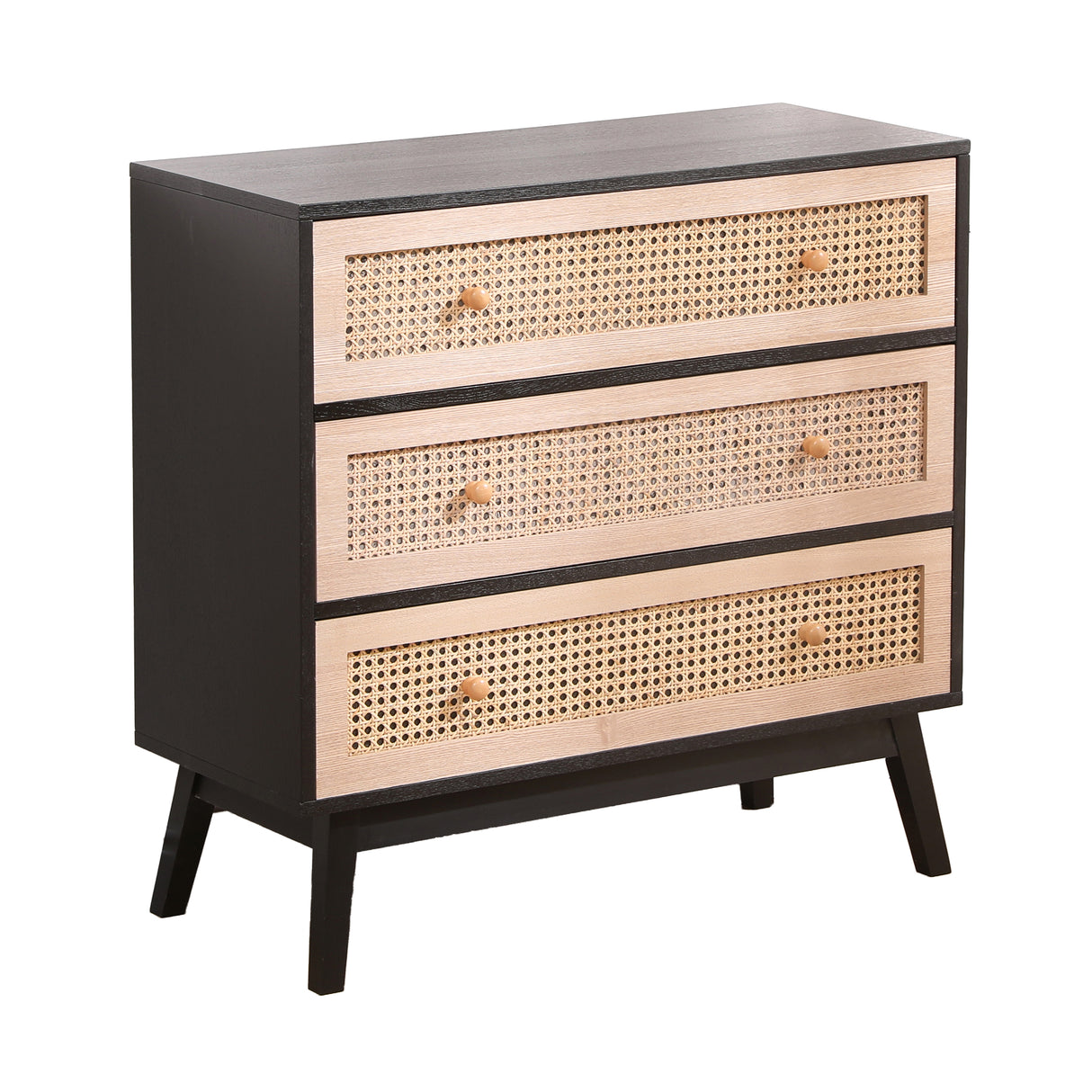 31.5 "3-Drawers Rattan Storage Cabinet Rattan Drawer,for Bedroom,Living Room,Natural drawer and black panel - V.I.P Digital Presence