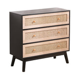 31.5 "3-Drawers Rattan Storage Cabinet Rattan Drawer,for Bedroom,Living Room,Natural drawer and black panel - V.I.P Digital Presence