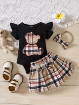 Newborn baby girl summer style teddy bear sticker embroidery bag fart triangle Ha clothes plaid butterfly - V.I.P Digital Presence