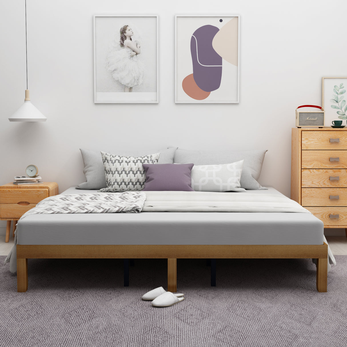 Queen Size Wood Platform Bed Frame,No Box Spring Needed,Strong Wood Slat Support, Easy Assembly - V.I.P Digital Presence