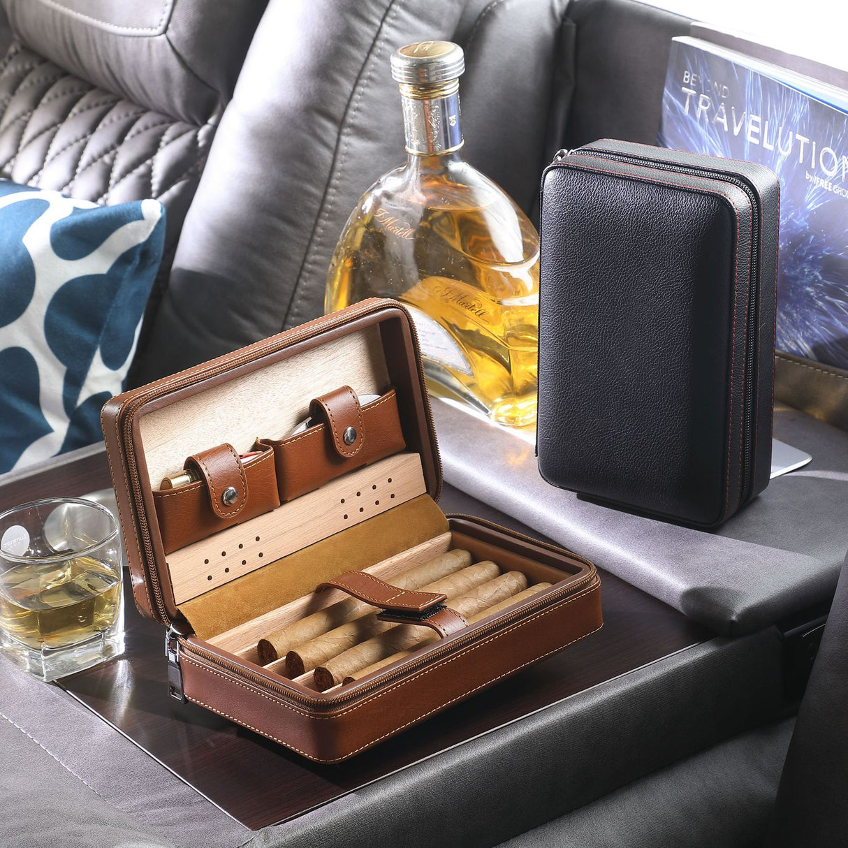 Cigar box portable zipper bag four pack mellow and moisturizing smoking accessories cedar wood gift box travel companion - V.I.P Digital Presence