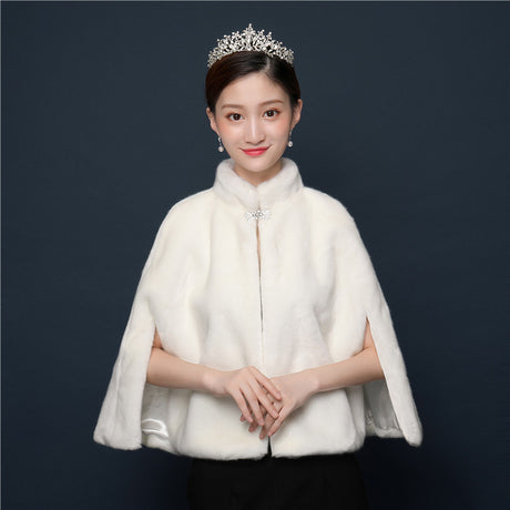 Bride's wedding dress fur shawl women's warm white cloak cheongsam jacket red cloak - V.I.P Digital Presence