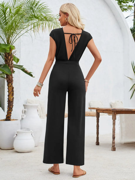 Twisted Round Neck Cap Sleeve Jumpsuit - V.I.P Digital Presence