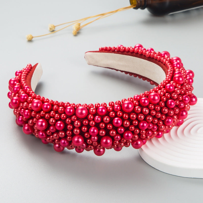 Hair Hoop Baroque Sponge Pearl Hair Accessories Women's Handmade Beaded Multicolor European and American Broad-brimmed Headband - V.I.P Digital Presence