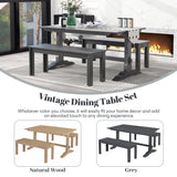 TREXM 3-piece retro cutlery set, rectangular stand table, and 2 wooden stools for 4 people (gray) - V.I.P Digital Presence