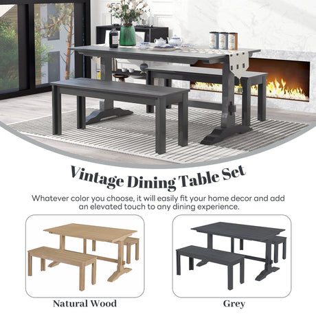 TREXM 3-piece retro cutlery set, rectangular stand table, and 2 wooden stools for 4 people (gray) - V.I.P Digital Presence