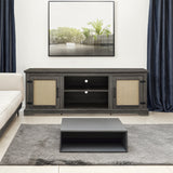 Vine TV stand console table, suitable for TVs under 70 inches, equipped with 2 storage shelves and 2 natural rattan doors, gray - V.I.P Digital Presence