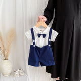 Summer baby hoodie tie suspender shorts two-piece set for gentlemen's one month and one year old dress suspender pants - V.I.P Digital Presence