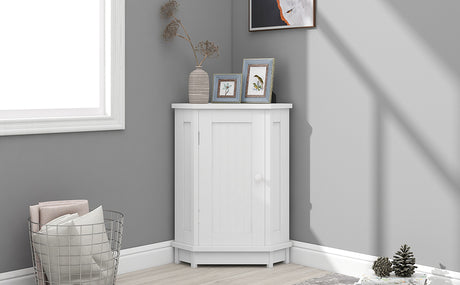White Bathroom Cabinet Triangle Corner Storage Cabinet with Adjustable Shelf Modern Style MDF Board - V.I.P Digital Presence