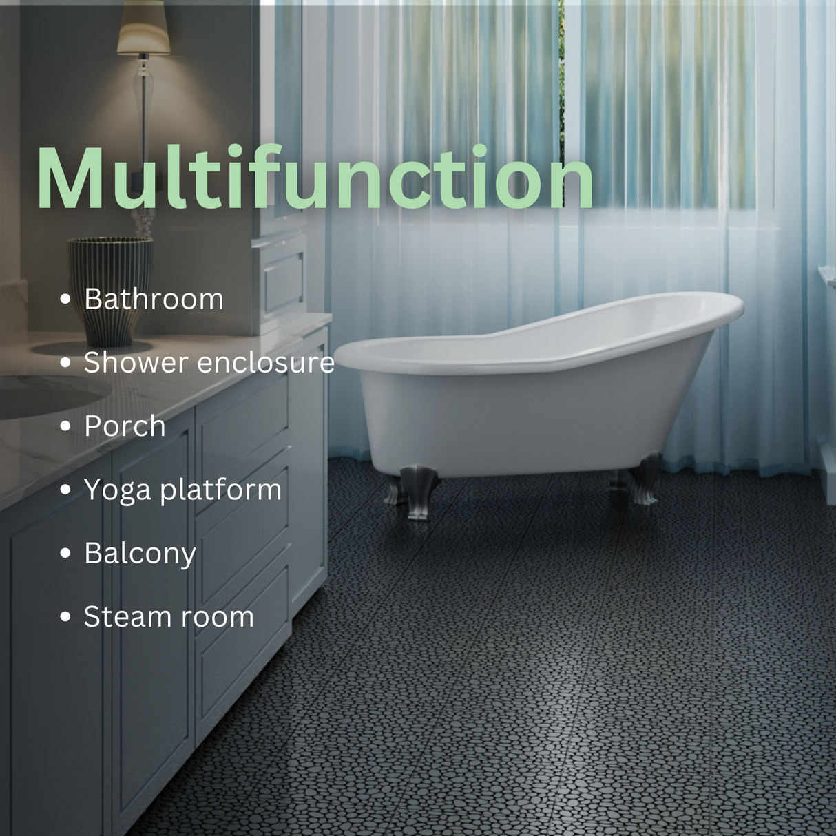 12 x 12 inch black interlocking deck tiles, plastic waterproofing, pebble pattern, pack of 12 - V.I.P Digital Presence
